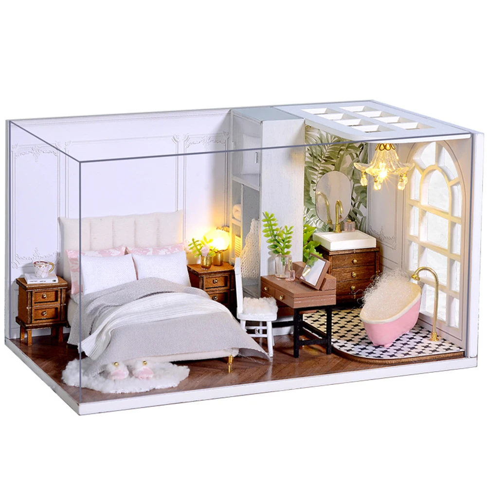 

DIY Hut Dollhouse Handmade Lazy Daily 1:32 Miniature Landscape Home Wooden Assembled Furnitures Doll House for Kids Adult Gifts