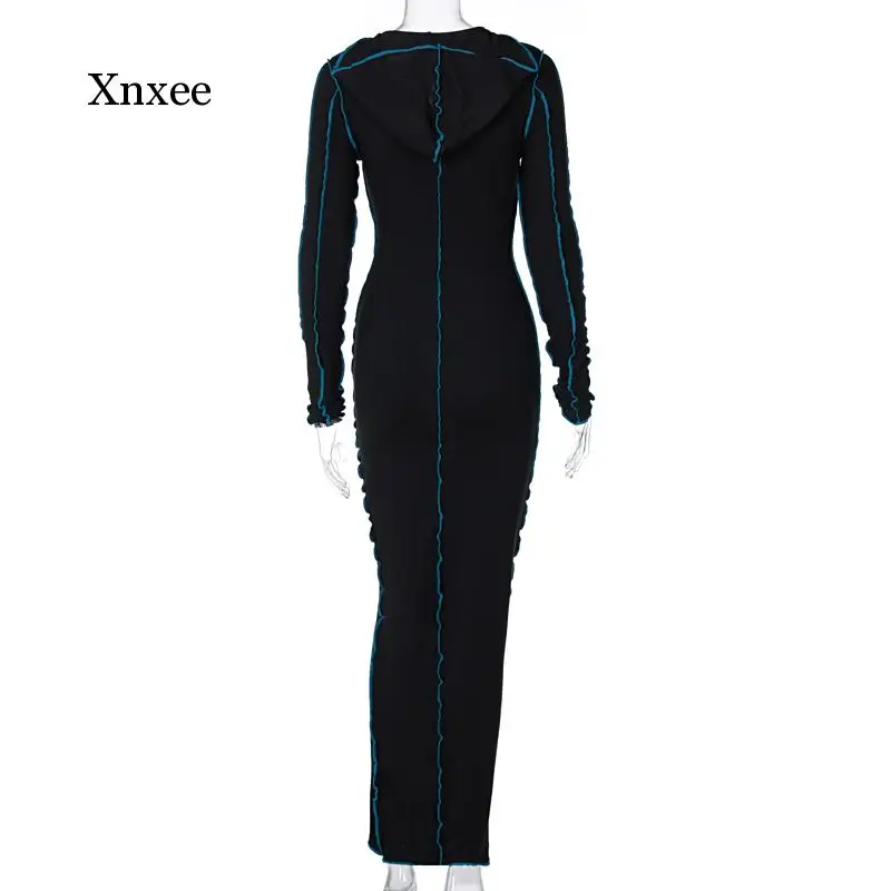 

Long Sleeve Solid Patchwork Skinny Maxi Dress Autumn Winter Women Fashion Streetwear Casual Clothing