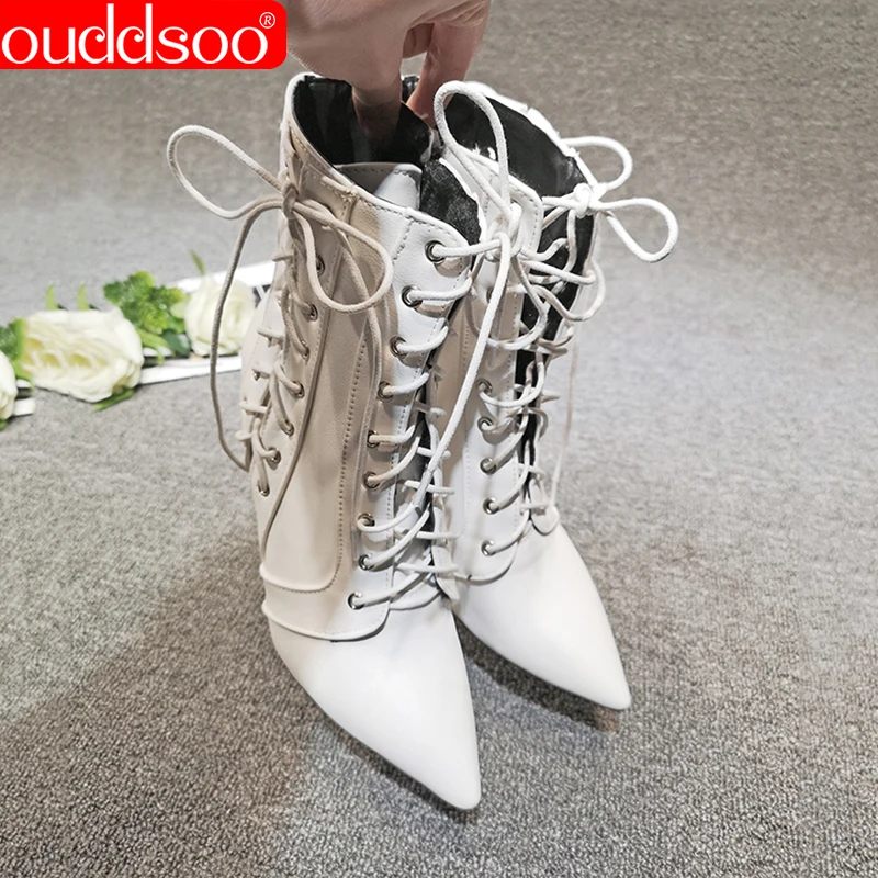 Женские ботинки из искусственной кожи на высоком каблуке молнии с острым