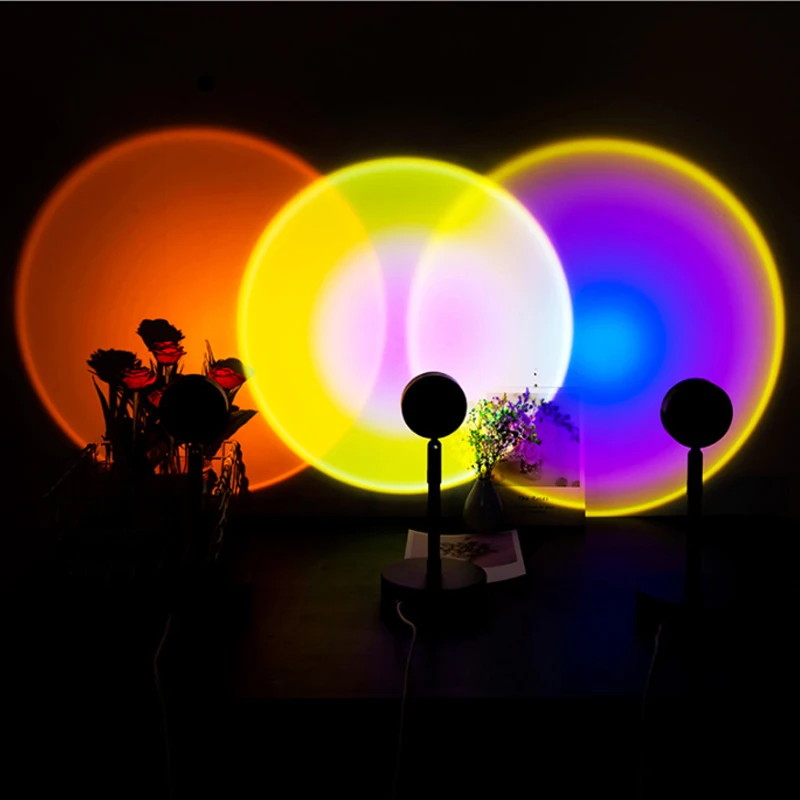 

USB Rainbow Sunset Red Projector Led Night Light Sun Projection Desk Lamp for Bedroom Bar Coffee Store Wall Decoration Lighting