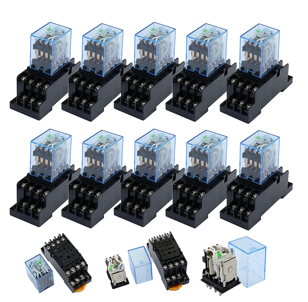 

10set MY4NJ small Electromagnetic relay Power Relay DC12V DC24V DC110V DC220V Coil 4NO 4NC DIN Rail 14 pins + Base Mini relay