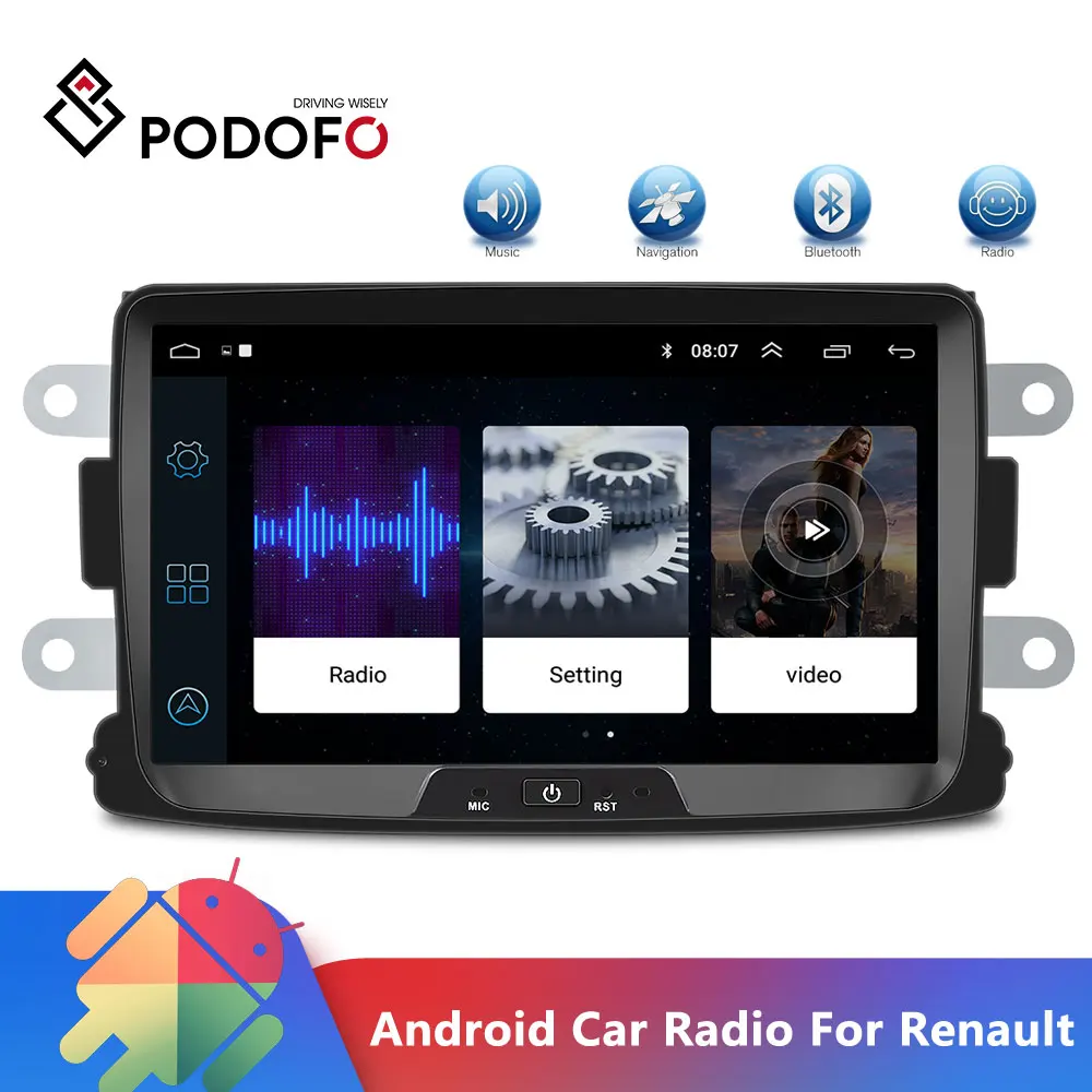 Автомагнитола Podofo мультимедийный плеер на Android с GPS MP5 8 &quotэкраном для Renault