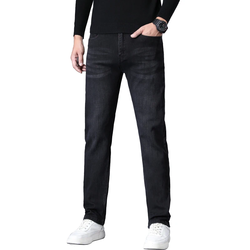 

Новинка Весна 2022, мужские хлопковые джинсы, облегающие джинсы, деловые Модные Простые Дизайнерские джинсовые брюки, тянущиеся черные брюки ...