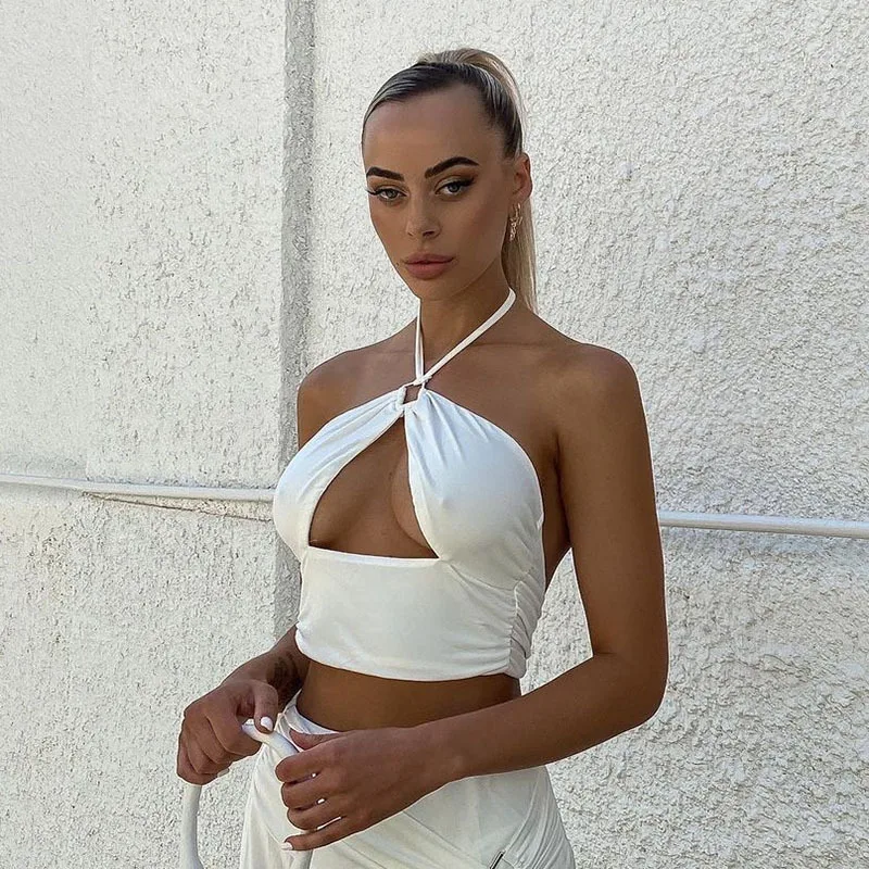 Женский короткий топ на бретелях с вырезами и открытой спиной однотонный y2k