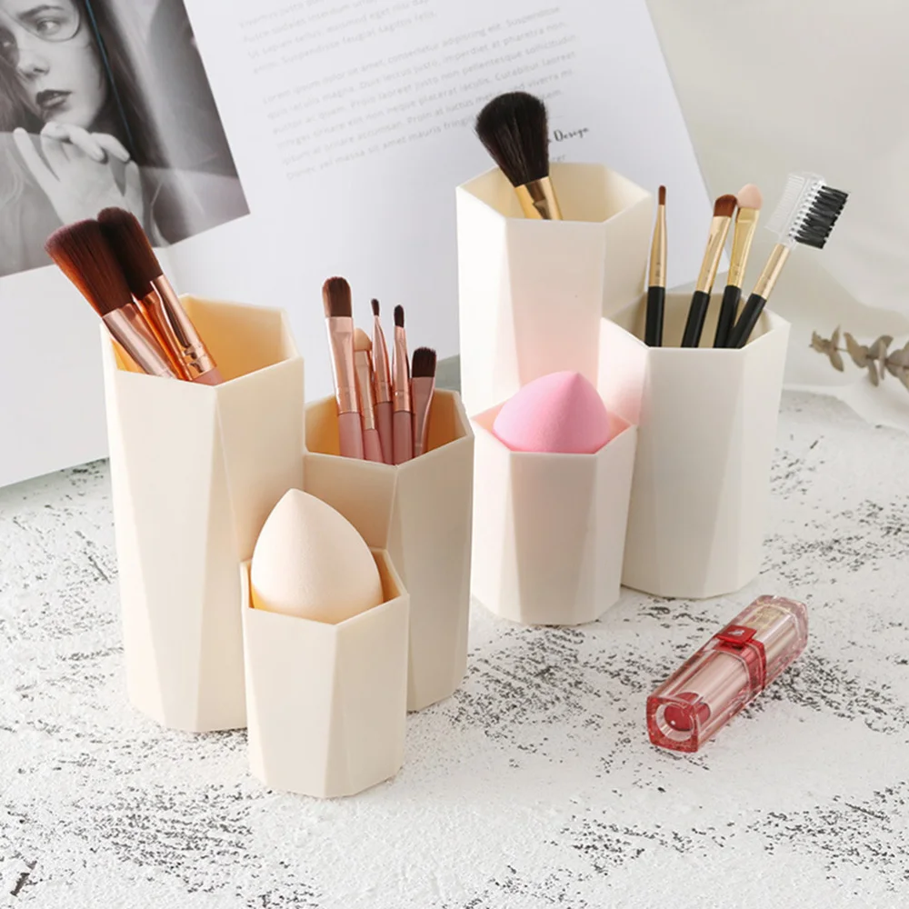 

1pc Storage Box Cosmetic Brush Holder Desktop Sundries Organizer for Home Office Dorms White