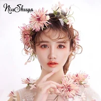 niushuya boho romantic pink flower bridal hairpins wedding floral women stimulation flower hairpins brides hair accessories