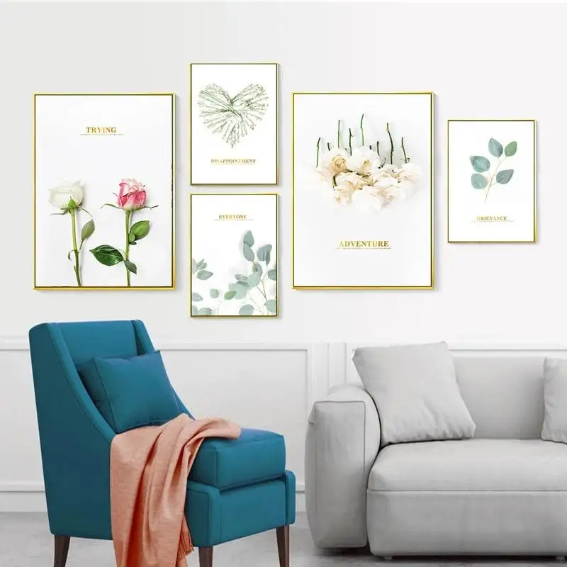 

Simple Home Decor Painting Plant Leaves Rose Flower Nordic Poster And Print Golden Quots Wall Art Canvas Painting Modern Picture