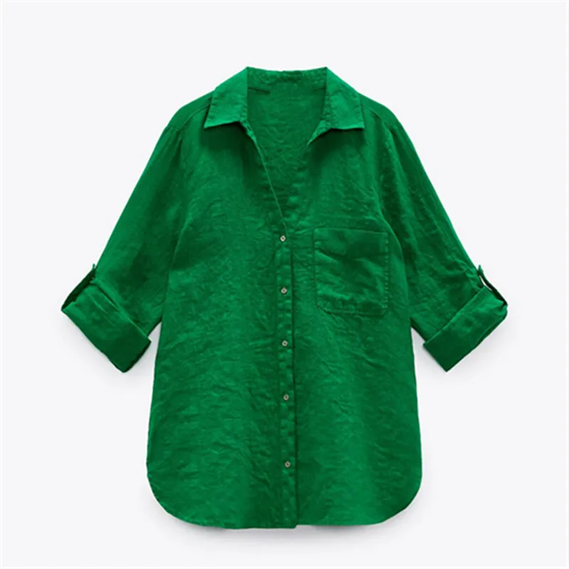 

ZA European and American style basic shirt 2021 summer new women's fashion casual all-match basic lapel linen shirt for women
