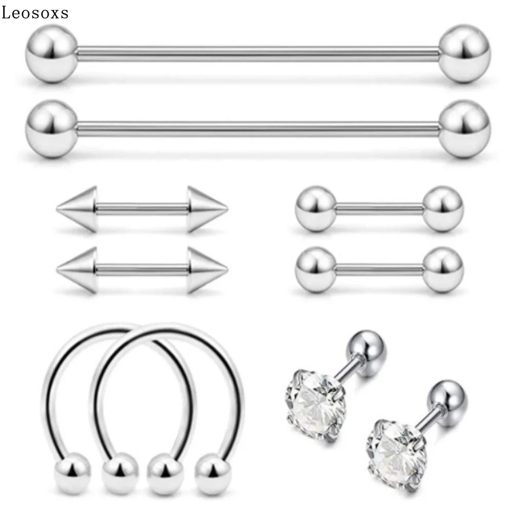 

Leosoxs 10 Pieces Set Piercing Jewelry Nose Ring Nasal Nails Eyebrow Nails Lip Nails Long Rod Industrial Ear Studs