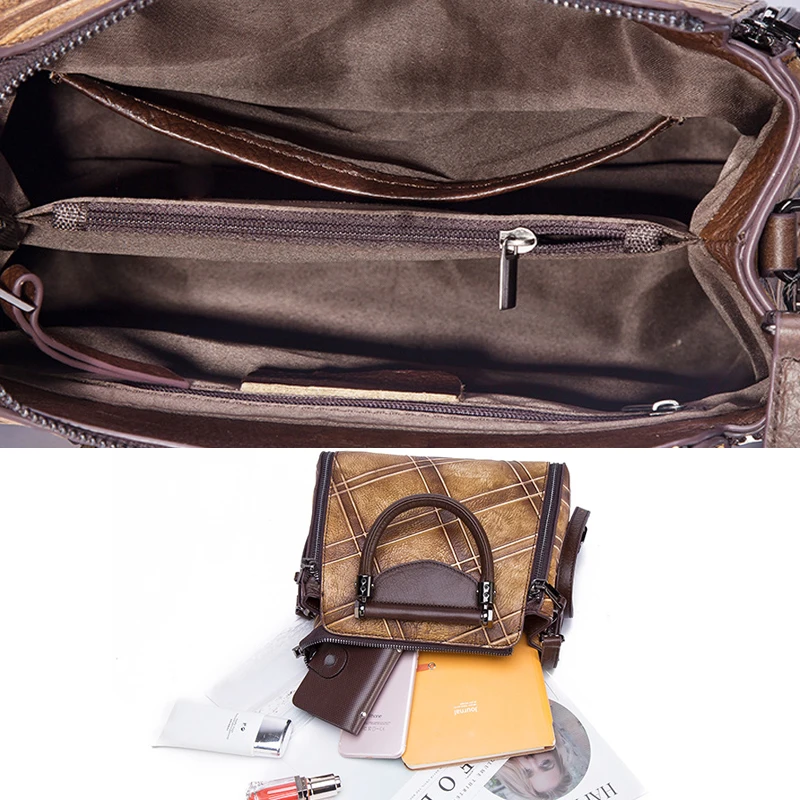 

Genuine Leather Fashion Women Handbag Vintage Embossed Soft Leather Female Shoulder Bag Brush Color Quality Cross Body Bag Lady