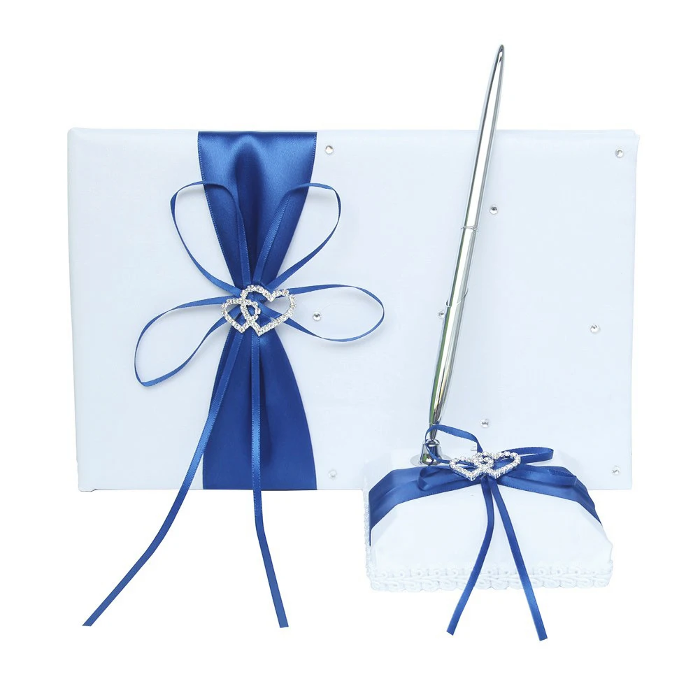 Королевский синий Гостевая книга + ручка комплект с Стразы бантом имитация