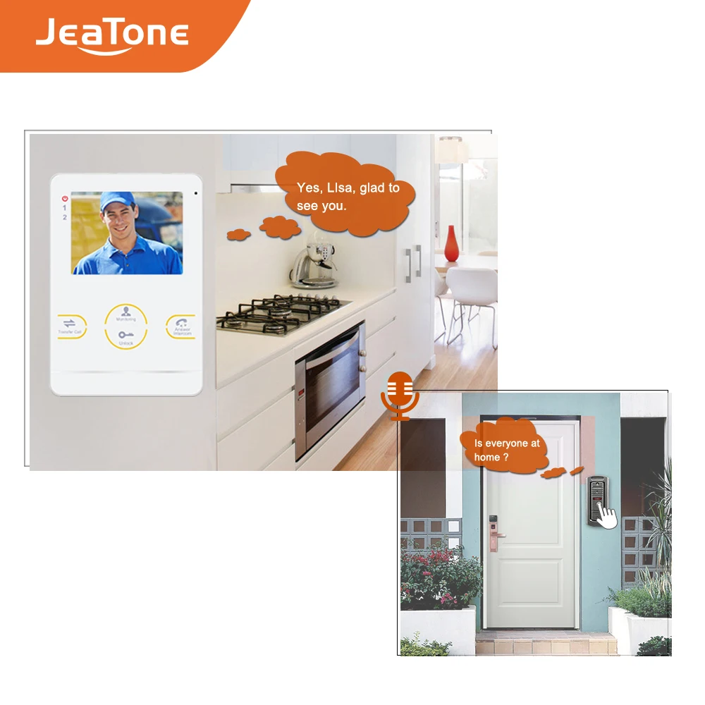 Видеодомофон JeaTone проводной видеодомофон с TFT дисплеем 4 дюйма для домашней