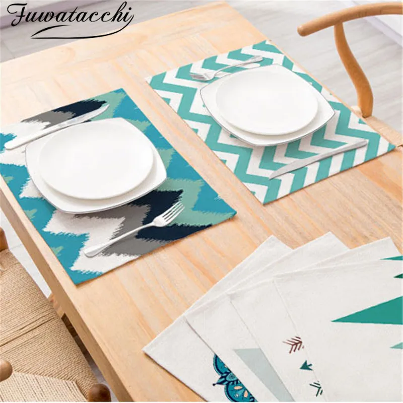 Кухонные салфетки FuwatacchiHot зеленые геометрические узоры простые столовые