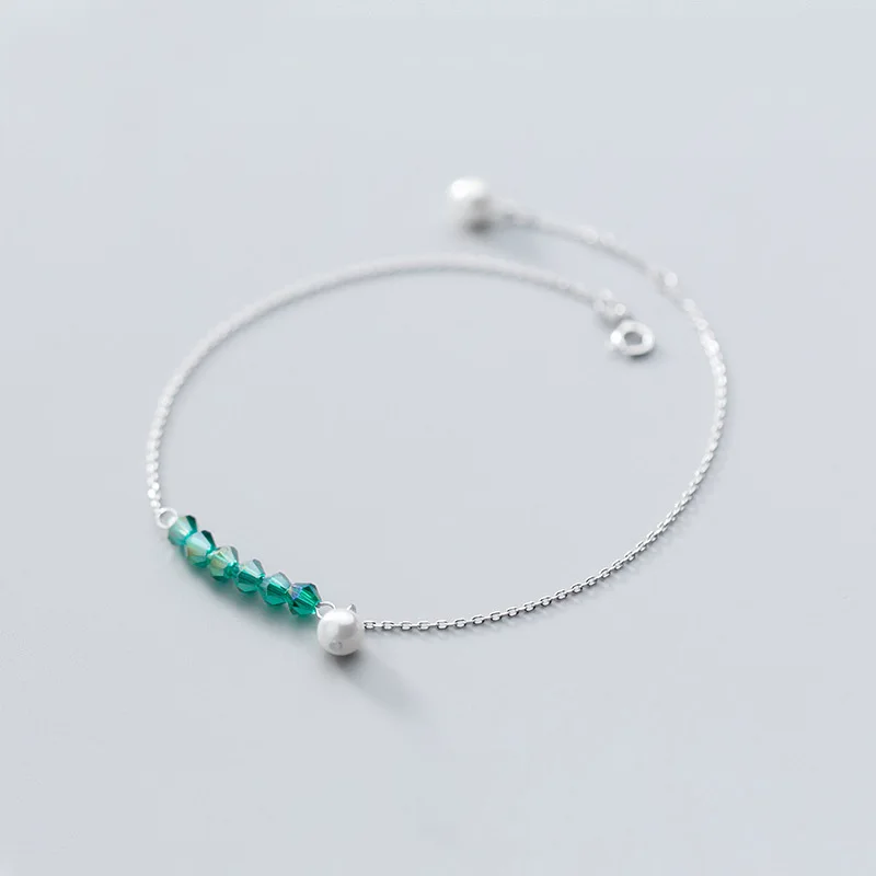 Серебряный браслет на ногу трендовый круглый жемчужный для ног с украшением в