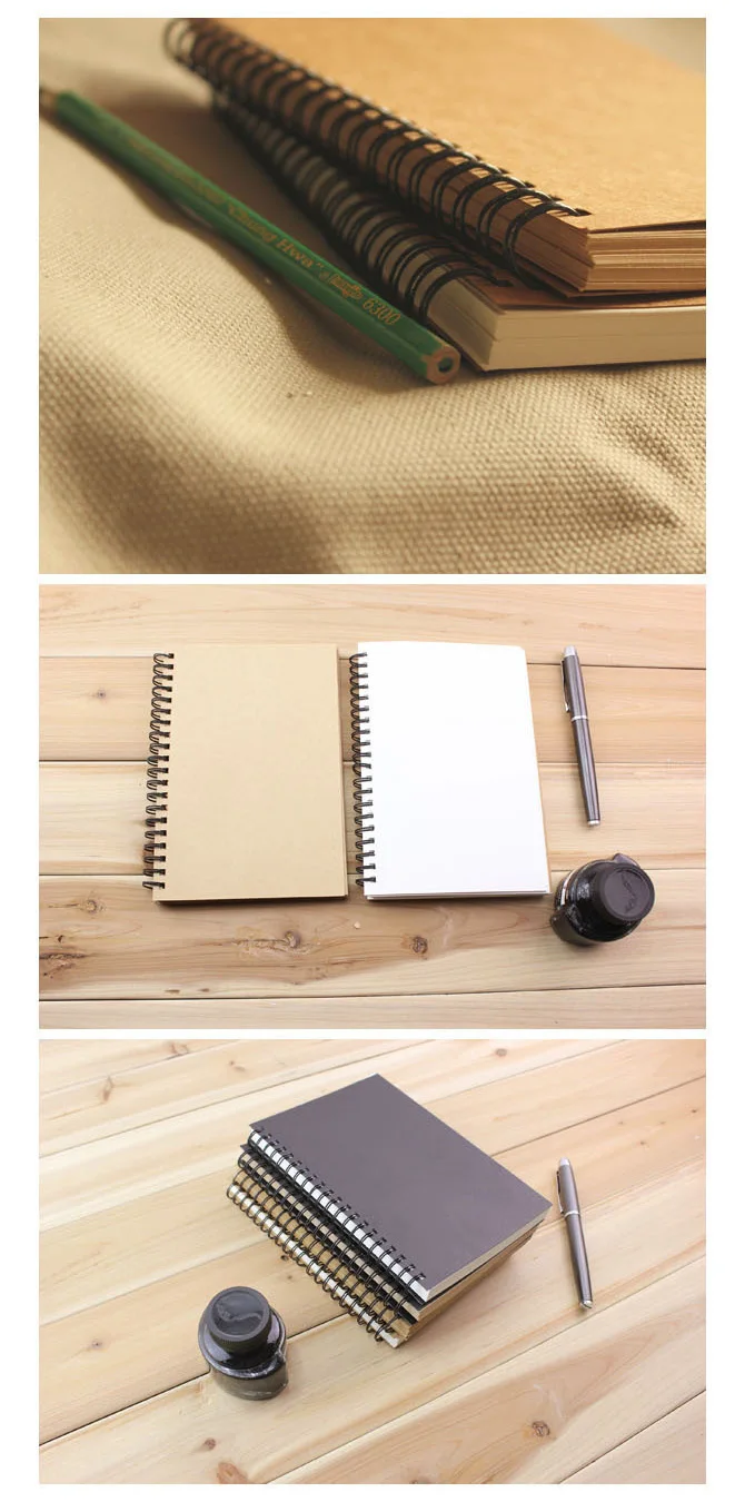 Sketchbook Diary for Drawing Painting Office Kraft Cover Memo Notebook Soft Paper Retro Binding Pad blank Spiral Sketch page