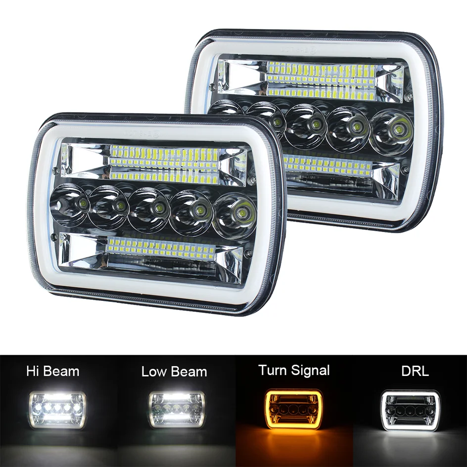 

2pcs 7x6 5x7 inch Rectangular Sealed Beam LED Headlight For Jeep TJ JK Cherokee XJ YJ Pickup Dodge Ram Ford Chevy Nissan