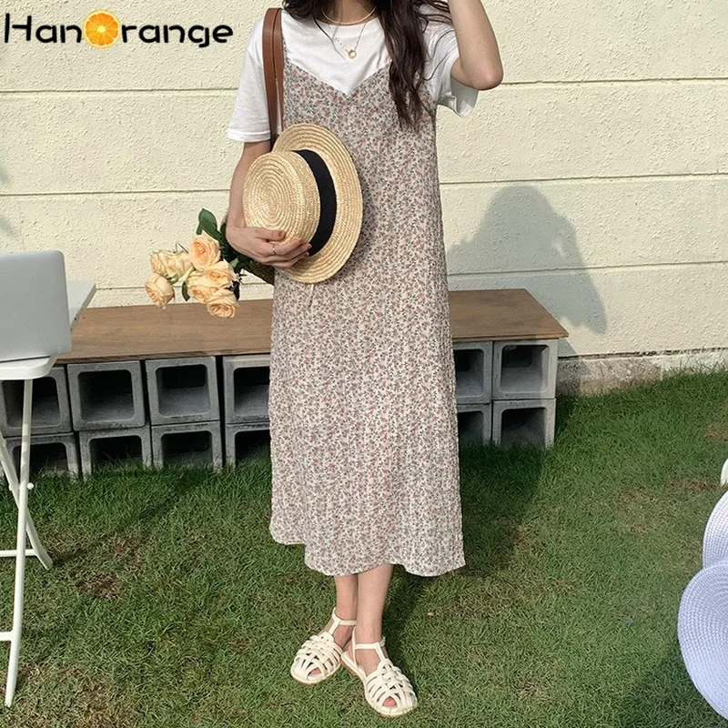 

Floral Split Sling Dress Female Summer 2021 Korean Age-reducing Small Fresh Mid-length Dress