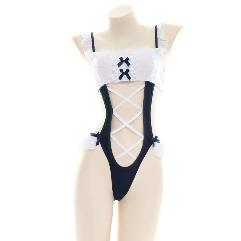 Японский Женский раздельный купальник без рукавов Sukumizu боди костюм с оборками и