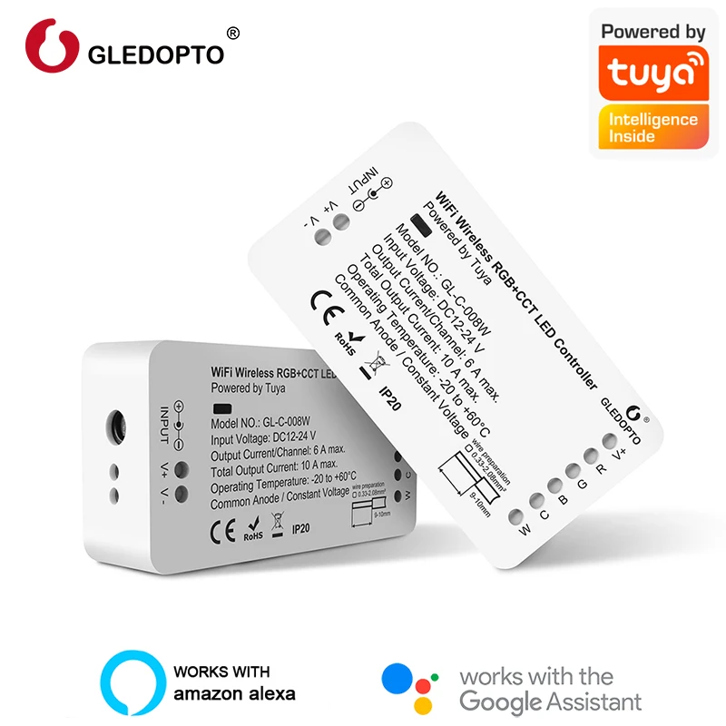 

Gledopto Tuya Smart Life WiFi Smart Led Controller Wireless RGB+CCT 12-24V Works With Alexa Google Home Assistant