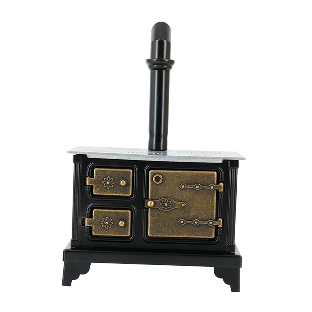 1/12 Doll House Mini Furniture Model Iron Stove Long Chimney Diy Doll Accessories