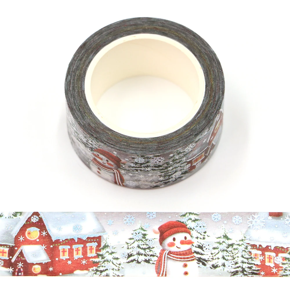 

1PC 20mm x 10m Silver Holographic Foil CMYK Snowman Washi Tape Scrapbook Paper Masking Adhesive Christmas washy tape
