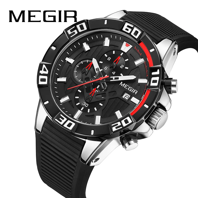Часы MEGIR Мужские кварцевые многофункциональные спортивные брендовые наручные с