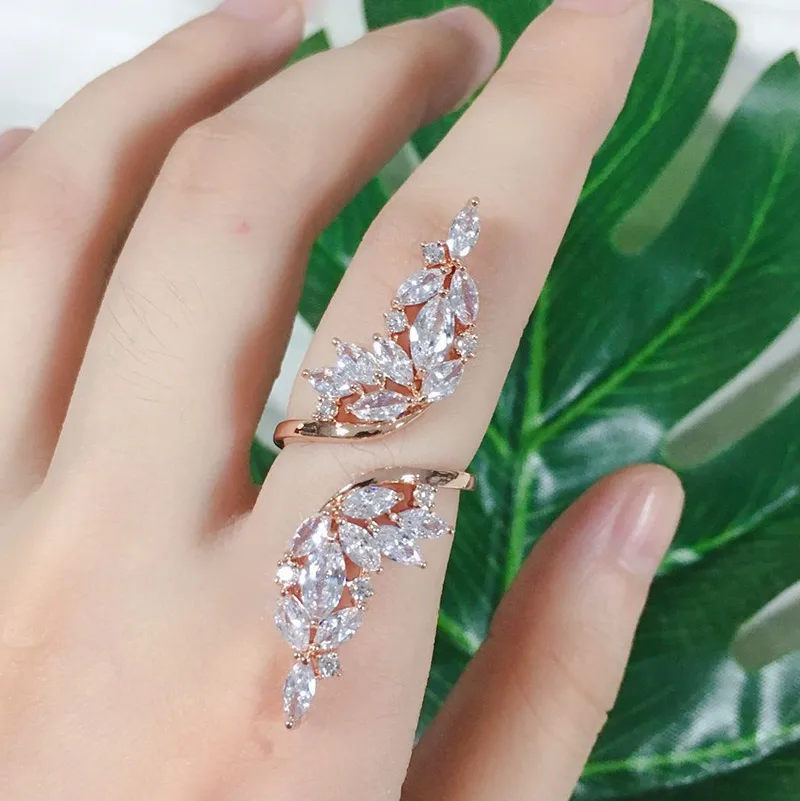 Rose Gold Color Белого золотого цвета Блестящий кубический циркон кольца для женщин трендовые Регулируемые кольца модные ювелирные изделия аксессуары вечерние подарки CRP224 - Цвет основного камня: Rose Gold Color