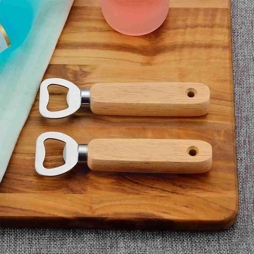 1 шт. стальная открывалка для бутылок с перфорированной деревянной крышкой