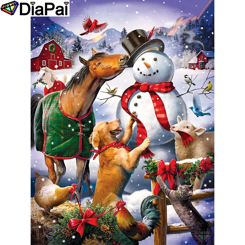 

DIAPAI 5D Diamond Embroidery Needlework Kit "Snowman horse dog" Diy Diamond Painting Cross Stitch Home Decoration Gift A26770