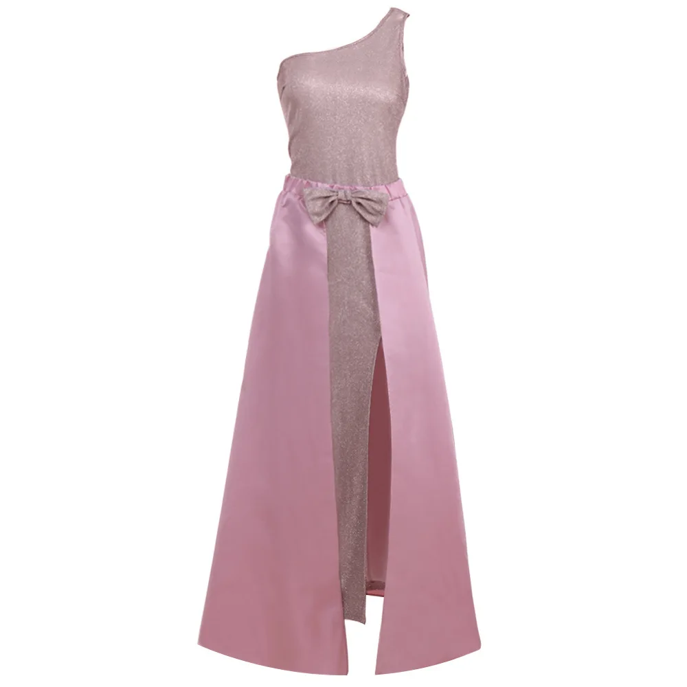 

Females Dresses Women Bud Patchwork Dresses One Shoulder Sexy Sleeveless Girls Sequined Sweep Floor-Length Group Evening Dresses