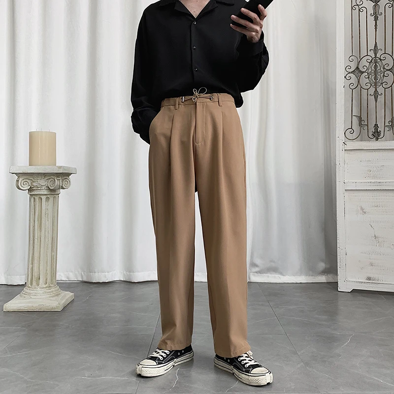 

Брюки мужские с поясом на резинке, повседневные винтажные прямые штаны до щиколотки, уличная мода, брюки в стиле хип-хоп