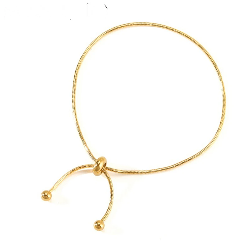 high quality Design Titanium Steel Pull-out Adjustable Bracelet Gold Color Snake Chain Bangle for Women Girl Men Beads Jewelry | Украшения