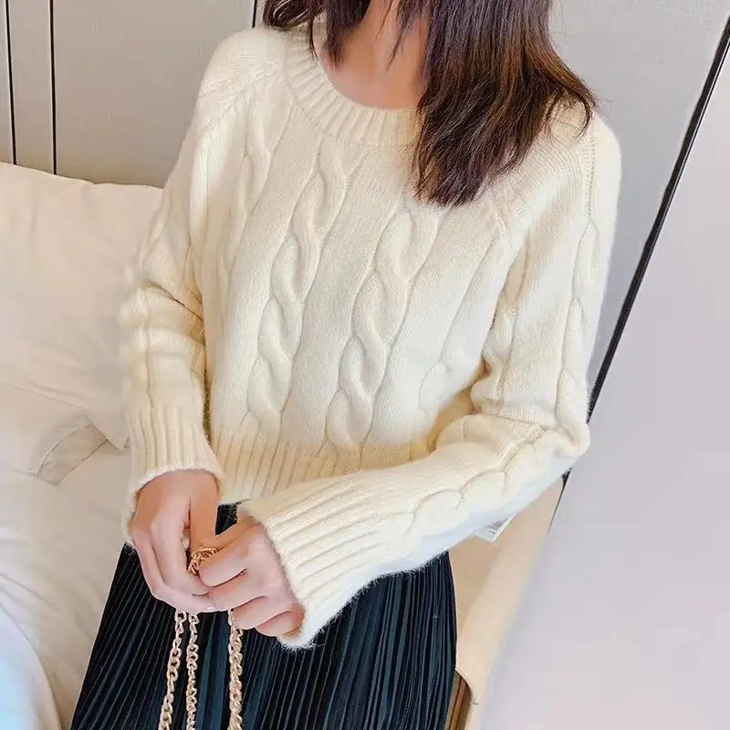 Свитера с круглым вырезом милые Стильные топы женские осенне-зимние вязаные