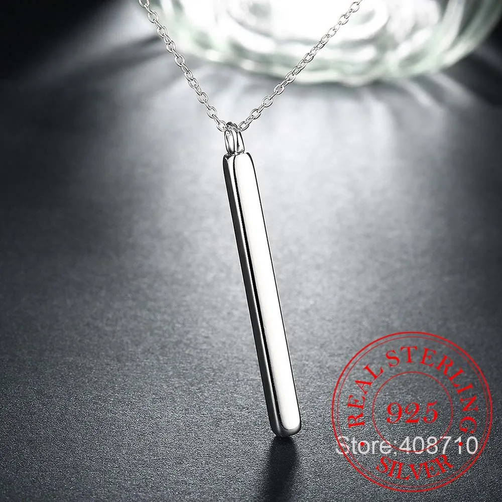 

925 Silver Necklaces Jewelry Round Column Pendants Necklace Chains For Women Men Fine Jewelry