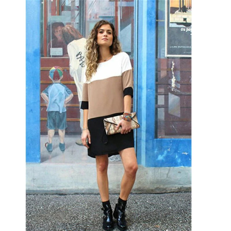 Женское короткое платье с разноцветным разрезом модные прямые Вечерние