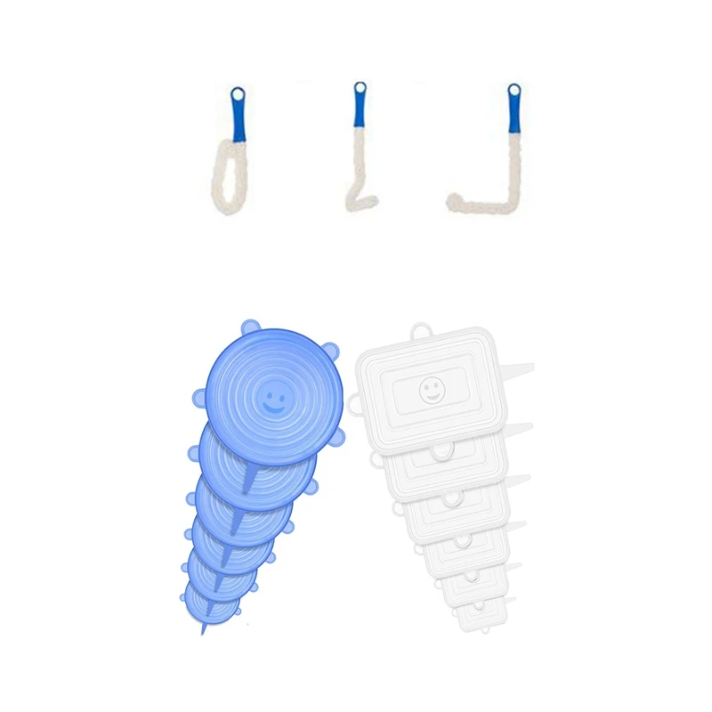

3 Pcs Flexible Multifunctional Cup Brushes, Decanter Brush & 12 Pcs Silicone Stretch Lids, Silicone Lids Food Covers