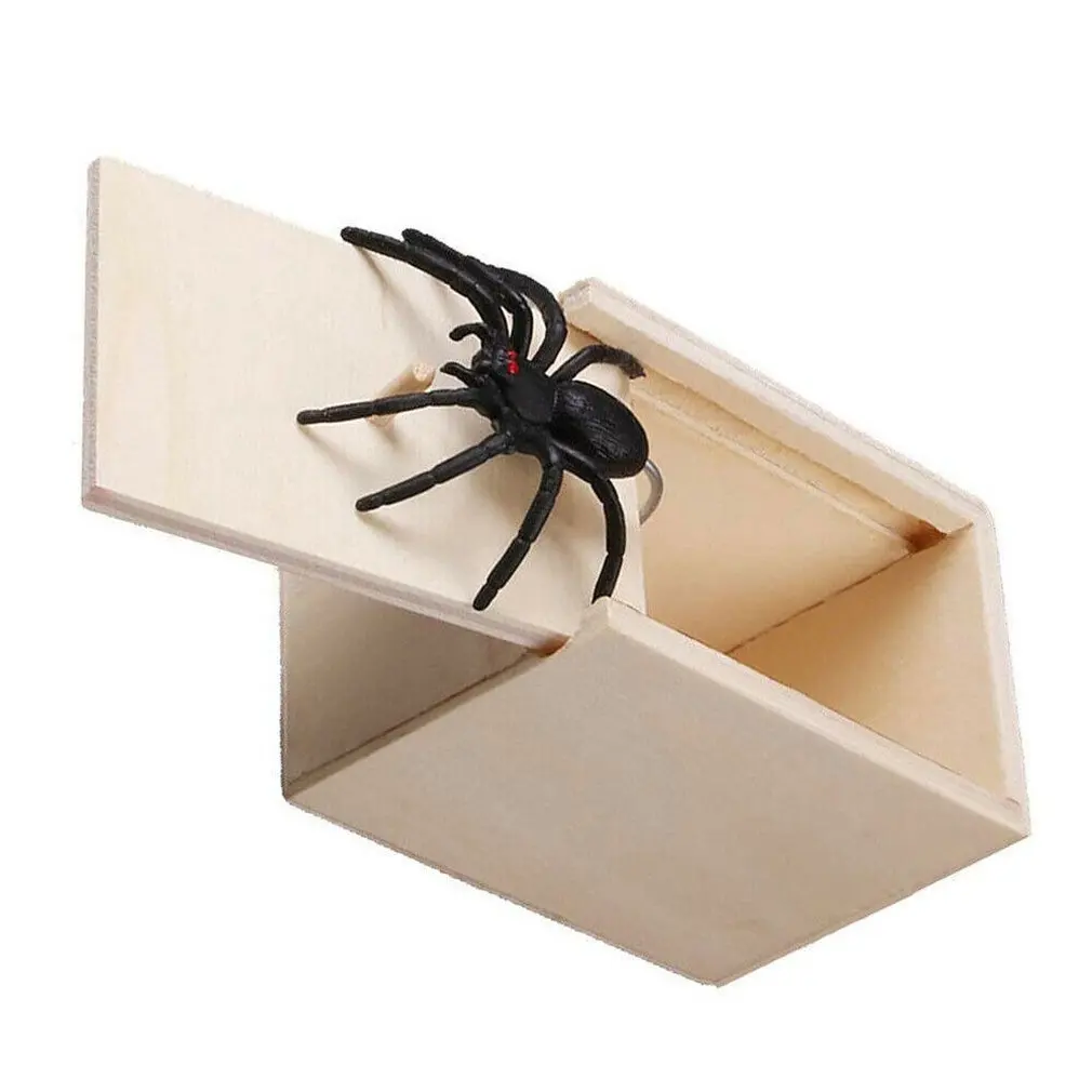 

1 pcs Scare Box Wooden Prank Trick Scaring Toy Spider Worm Gag Toys Practical Joke April Fool's Day gift Wholesale