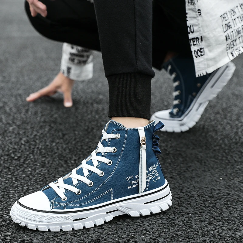 

Mens Casual High-top Shoes Fashion Men Tennis Blue Black Breathable Canvas Sneakers Male Trainers Skateboard Trend Tides Shoes