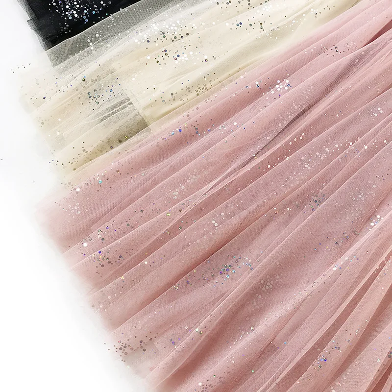

Mesh Patchwork Long Skirts Fashion Sweet Summer Sequined Skirt High Waist Hallow Out Women Skirt Female Elegant Pink Faldas