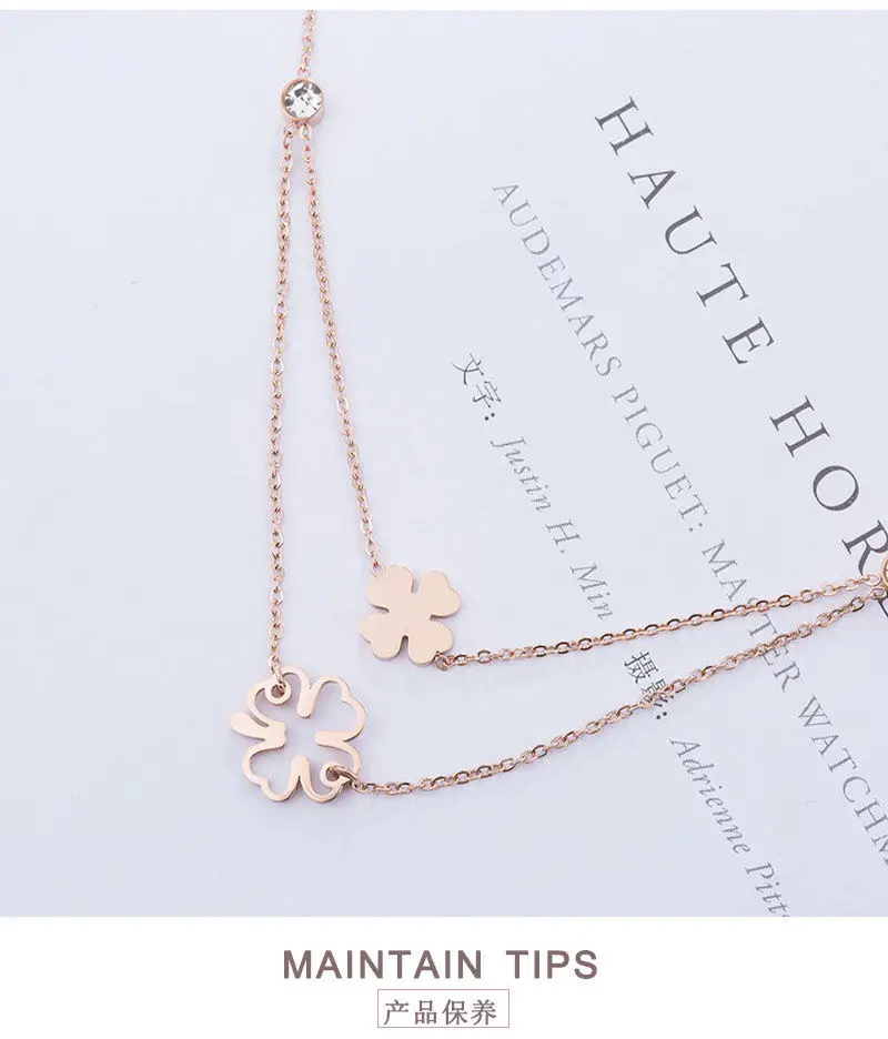 Модные украшения четырехлистный клевер Двухслойное ожерелье титановая сталь
