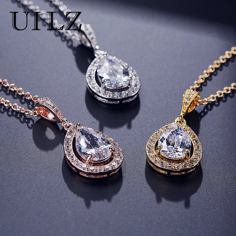 Uilz Мода белое золото ожерелье с подвеской капелькой слезинкой для женщин