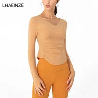 lhaeinze yoga top orange v neck slim fit long sleeve running t shirt sports gym fitness plus size women quick dry shirt