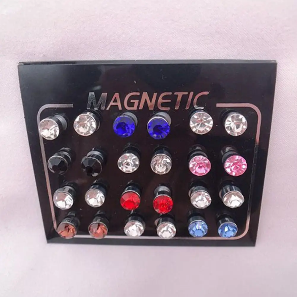 

24pcs/set Non Piercing Clip On Magnetic Magnet Ear Stud Mens Womens Fake Earrings Punk Rings Gift Jewelry Accessories