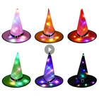 Светящаяся шляпа ведьмы на Хэллоуин, шляпа-волшебник со светодиодсветильник, аксессуары для маскарада, костюмов для взрослых и детей, украшение для вечевечерние НКИ на Хэллоуин