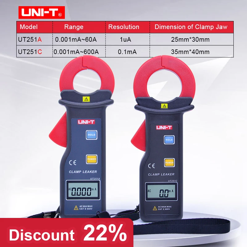 

Токоизмерительные клещи утечки UNI-T UT251A UT251C Автоматический диапазон Высокая чувствительность тестер тока утечки ЖК-дисплей/хранение данных