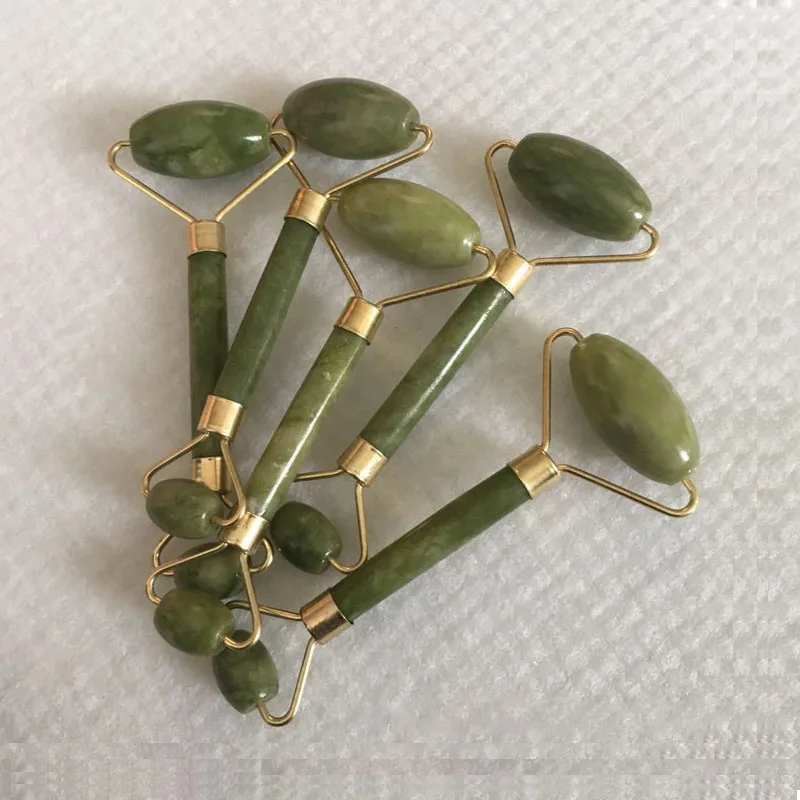 

2 in 1 Green Roller and Gua Sha Tools Set by Natural Jade Scraper Massager with Stones for Face Neck Back and Jawline