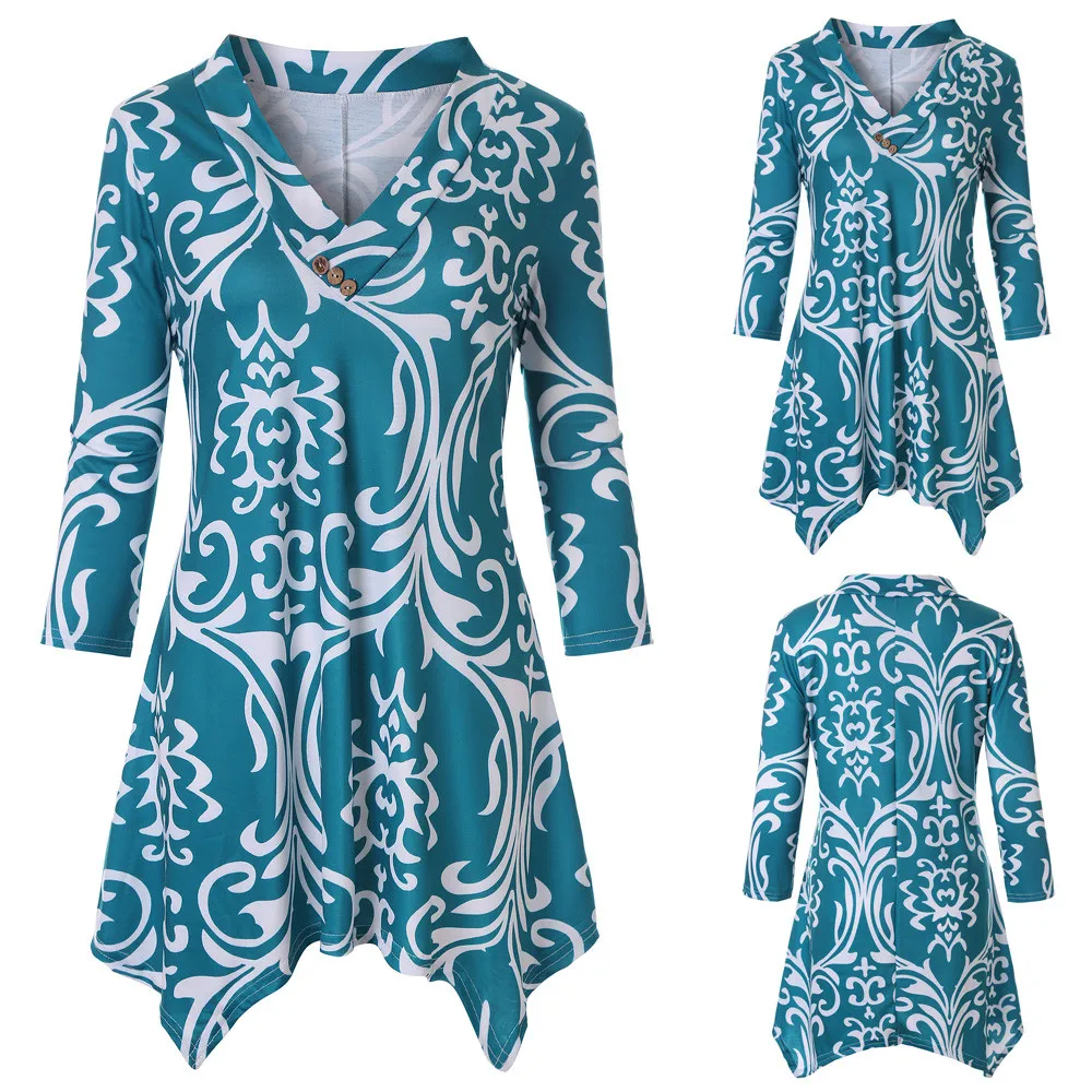 Женская туника с асимметричным подолом Повседневная Блузка рукавами три