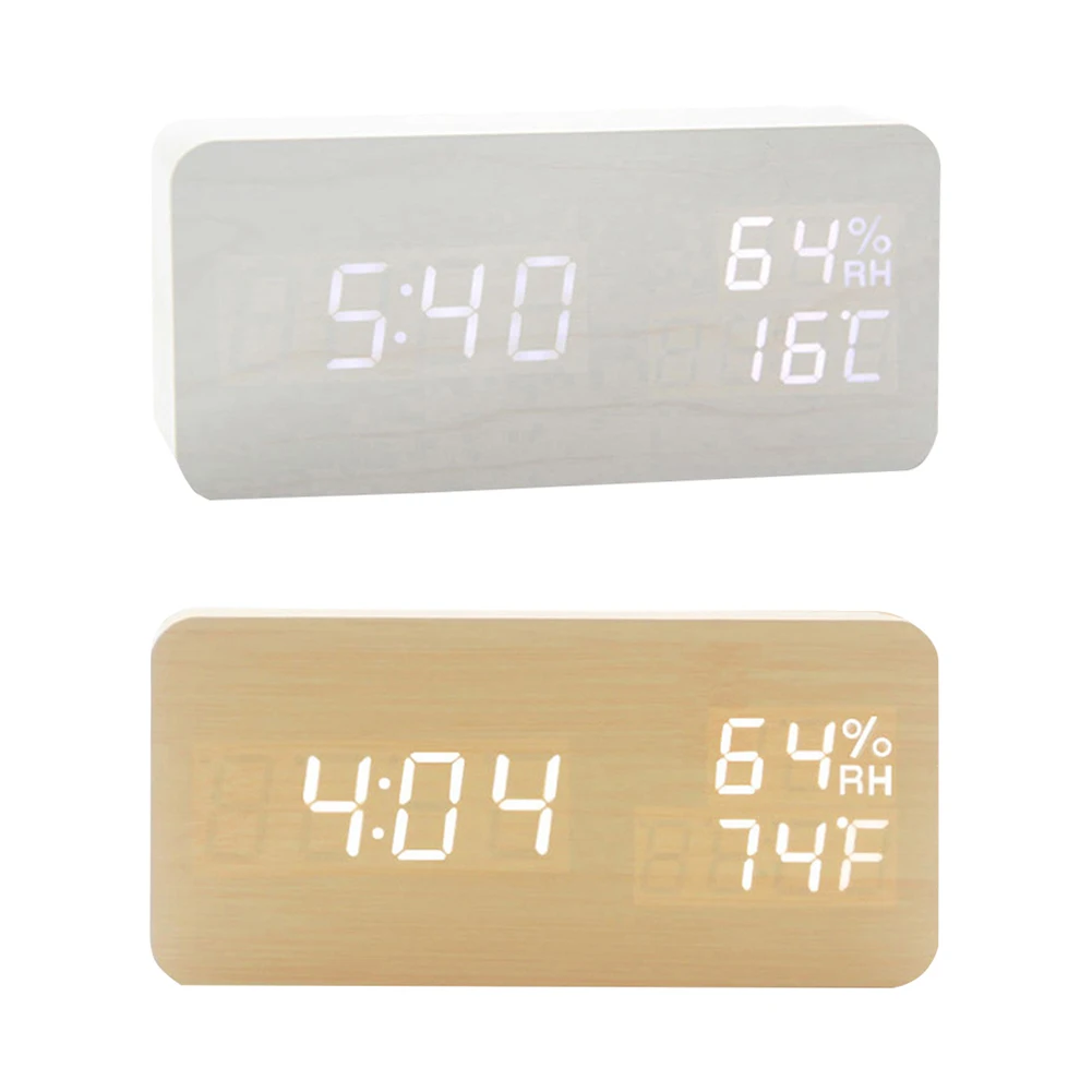 

Wood Block LED Digital Display Clock Night Lights Smart Adjustable Fashion Multifunction Electronic Alarm Clocks Desktop Clocks