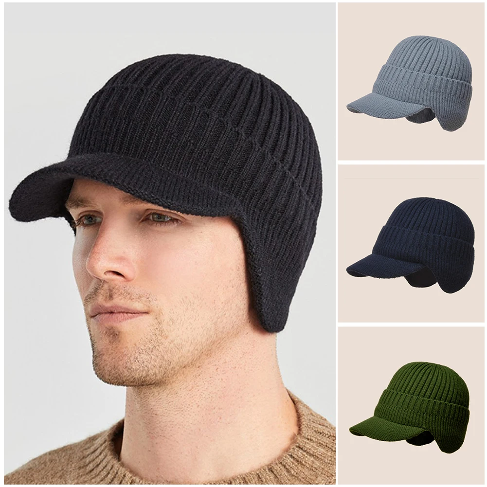 

Эластичная теплая мягкая трикотажная весенне-зимняя шапка-бомбер русские наушники уличная Лыжная вязаная шапка с напуском женская мужская...