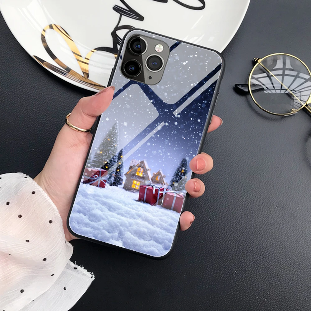 

Santa Claus Snowman Case For iPhone 11 7 Case For iPhone XS 11 12 Pro MAX mini XR 8 6 6S Plus Phone Cases Tempered Glass Cover
